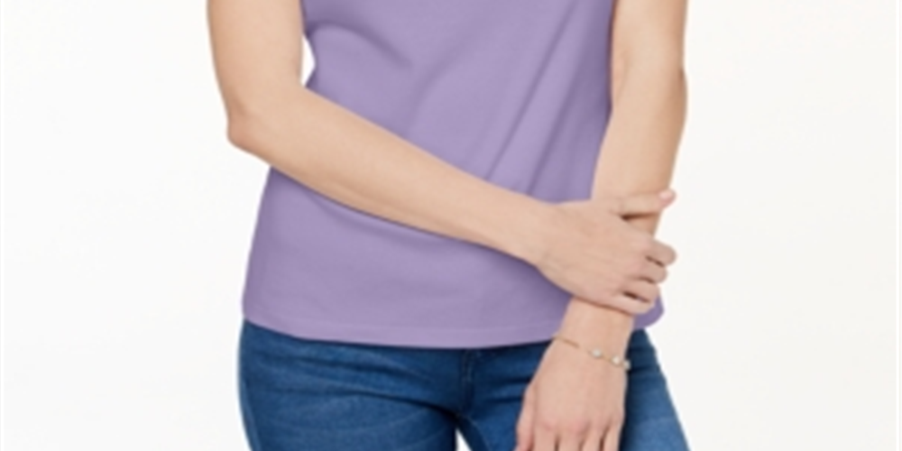 Karen Scott Women's Cotton Square Neck Button Shoulder T-Shirt Purple Size XX-Large