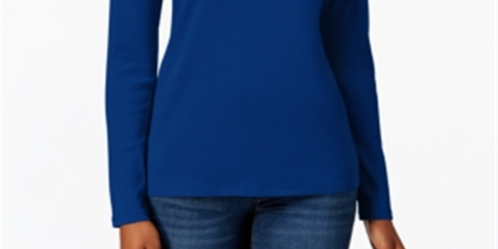Charter Club Women's Pima Cotton Long Sleeve Top Blue Size Large