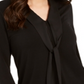 Charter Club Women's Tie Neck Crepe Top Black Size Petite L