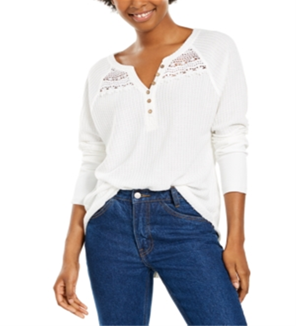 American Rag Junior's Textured Lace TrimHenley Top White Size XXS