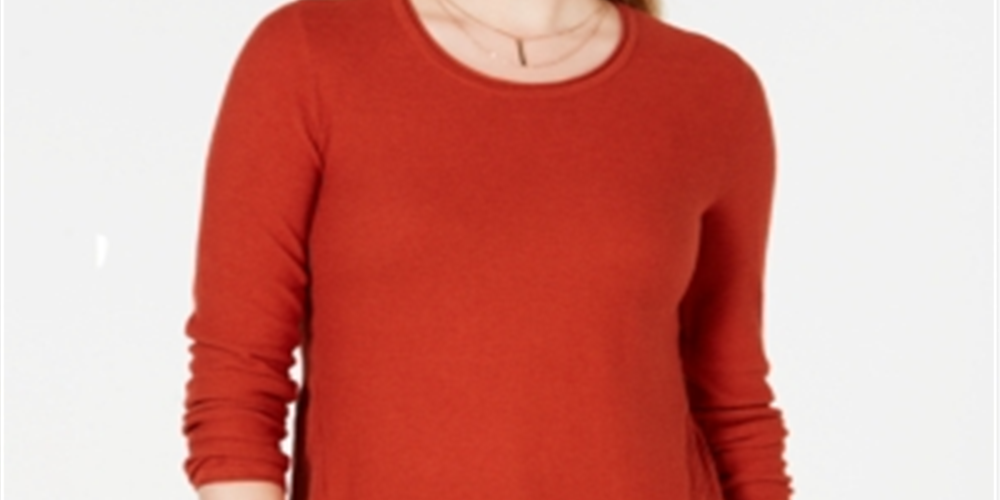 Style & Co Women's Pleated High Low Sweater Orange Size Petite L