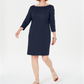 Karen Scott Women's Studded 3/4 Sleeve Boat Neck Above the Knee Shift Dress Blue Size X-Small