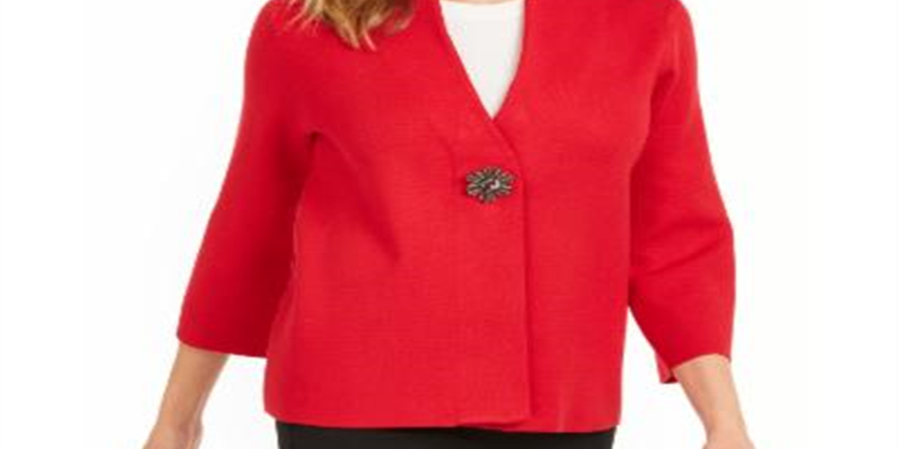 JM Collection Women's Holiday Party Brooch Cardigan Red Size Medium