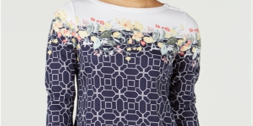 Charter Club Women's Printed Top Blue Size Petite XL