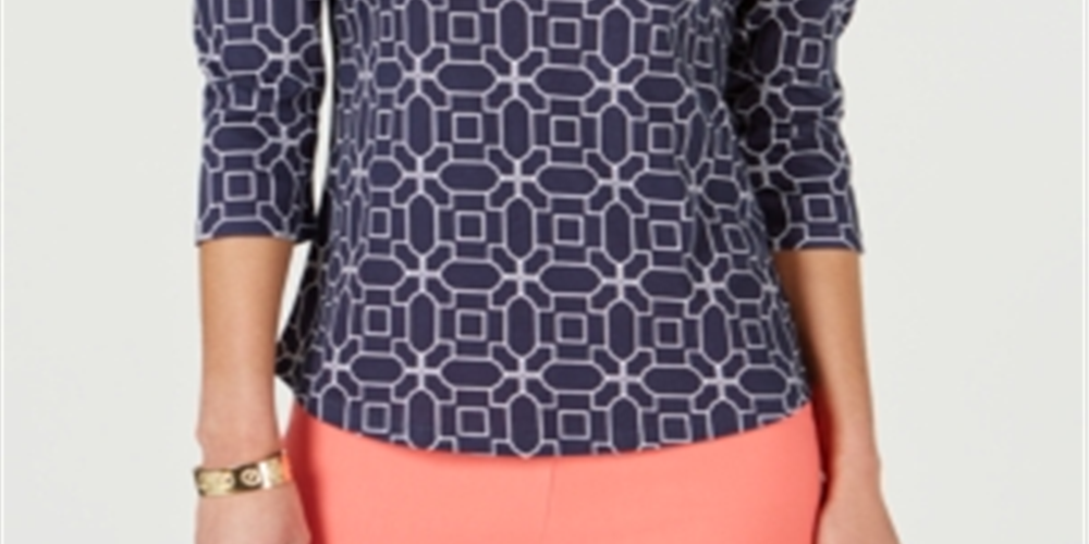 Charter Club Women's Printed Top Blue Size Petite XL
