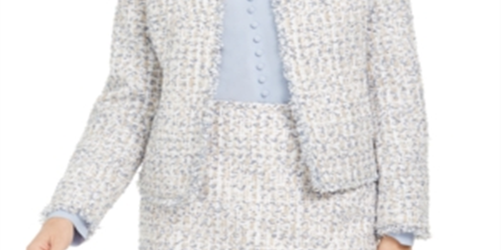 Calvin Klein Women's Open Front Tweed Jacket White Size 10