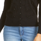Charter Club Women's Solid Long Sleeve Jewel Neck Button up Sweater Black Size X-Large