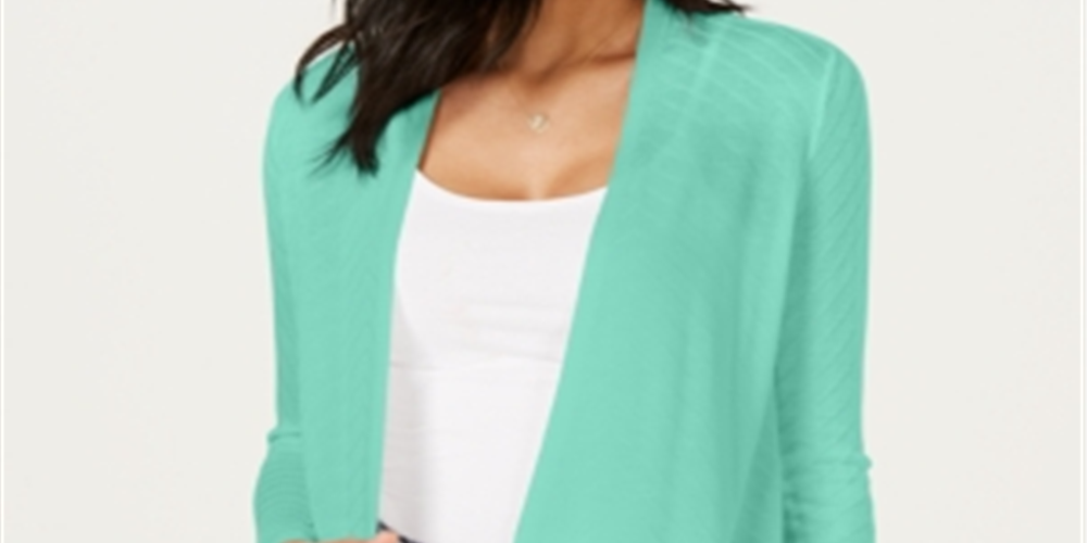 Charter Club Women's Geo Stitch Completer Sweater Blue Size Petite Small