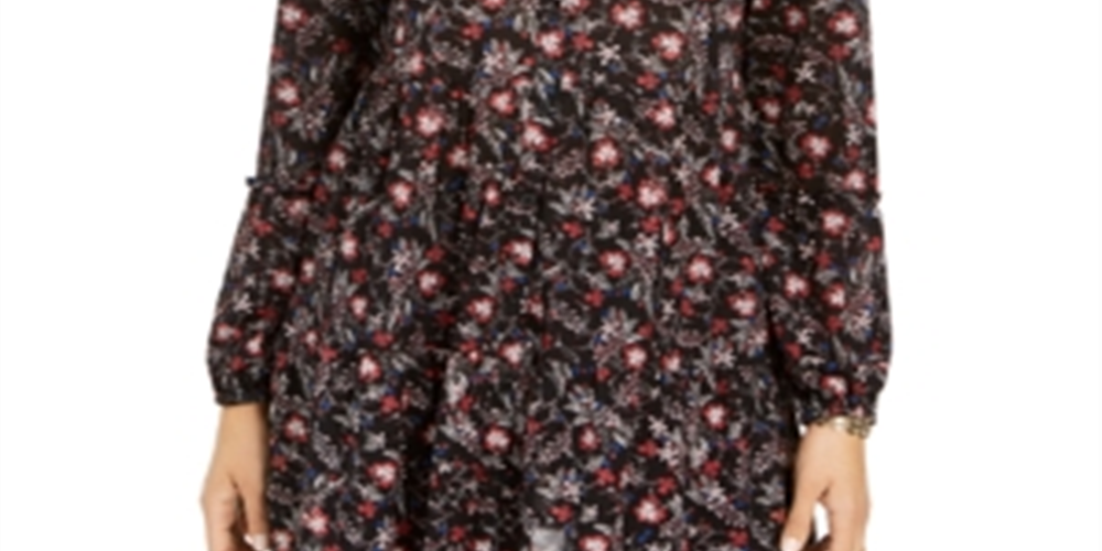 Style & Co Women's Floral Print Tiered Shirt Black Size PP