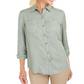 Charter Club Women's Woven Solid Tencel Shirt Green Size Medium