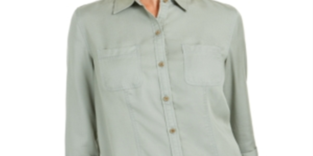 Charter Club Women's Woven Solid Tencel Shirt Green Size Medium