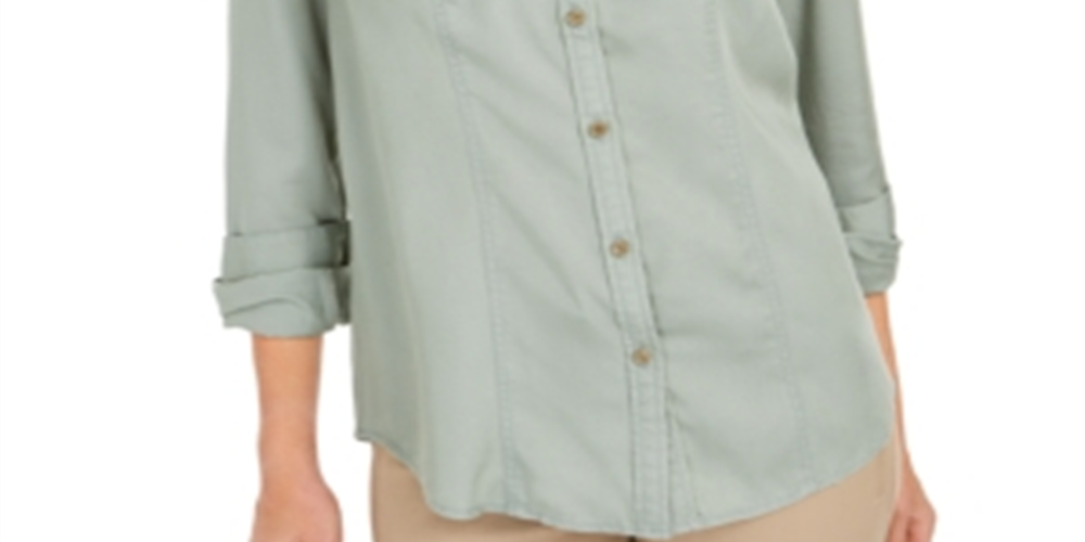 Charter Club Women's Woven Solid Tencel Shirt Green Size Medium