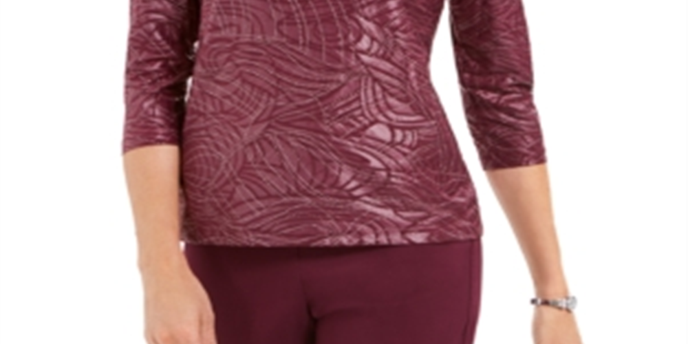 JM Collection Women's Stud Trim Matte Foil Top Purple Size X-Large