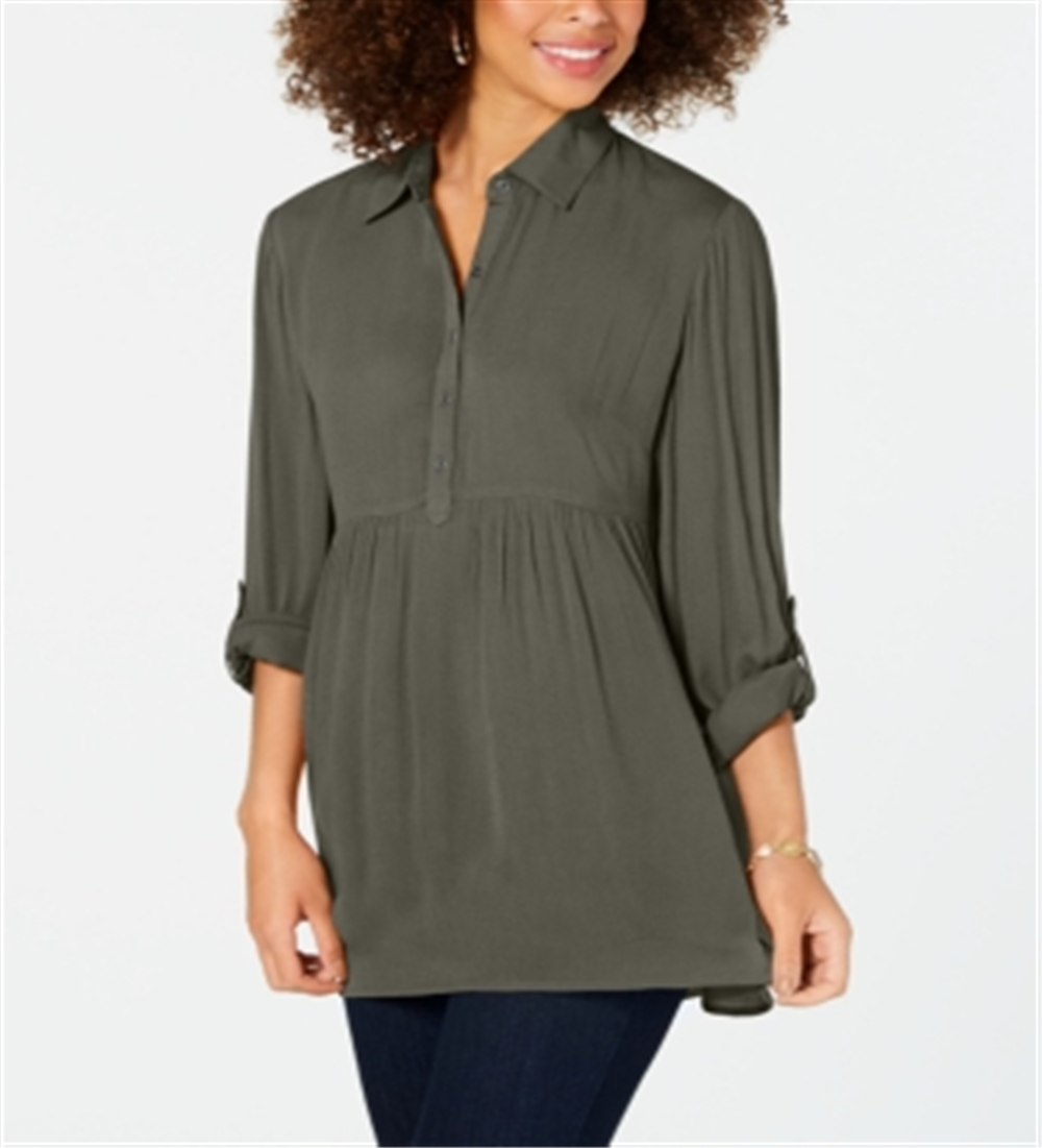 Style & Co Women's Babydoll Tunic Shirt Olive Size Petite S