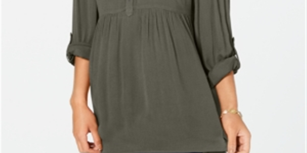 Style & Co Women's Babydoll Tunic Shirt Olive Size Petite S