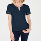 Charter Club Women's Split Neck Cotton Top Blue Size Medium
