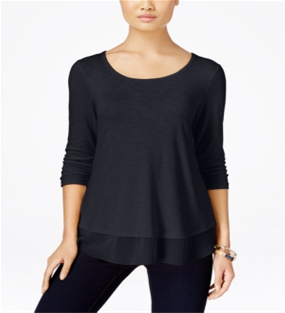 Style & Co Women's Ruched Basic T-Shirt Dark Purple Size PP
