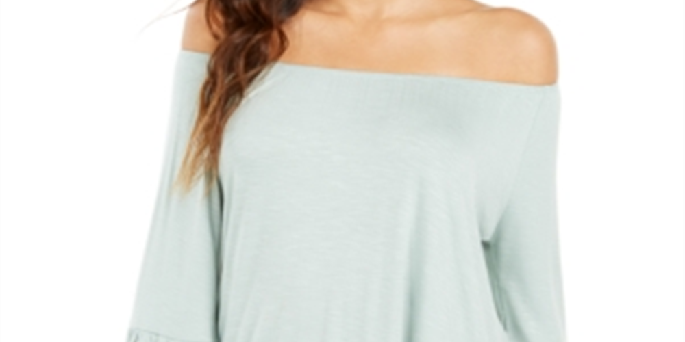 Style & Co Women's Off the Shoulder Ruffled Top Green Size Petite M