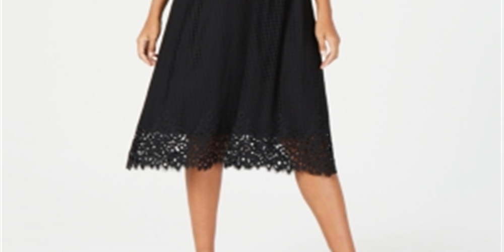 Alfani Women's Lace Sleeveless Jewel Neck MIDI Sheath Dress Black Size 12