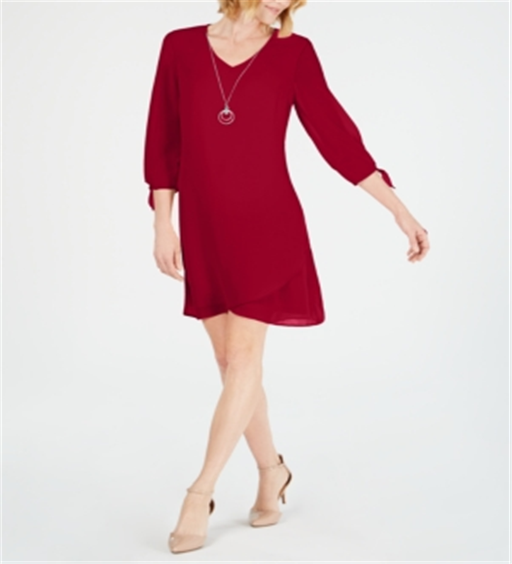 JM Collection Women's Tie Sleeve Necklace Dress Red Size Petite S