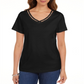 Karen Scott Women's Cotton Open Trim V Neck T-Shirt Black Size Small