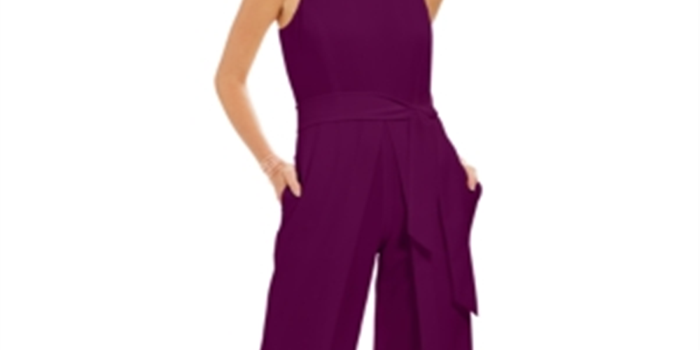 INC International Concepts Women's Belted Flyaway Leg Jumpsuit Wine Size 8