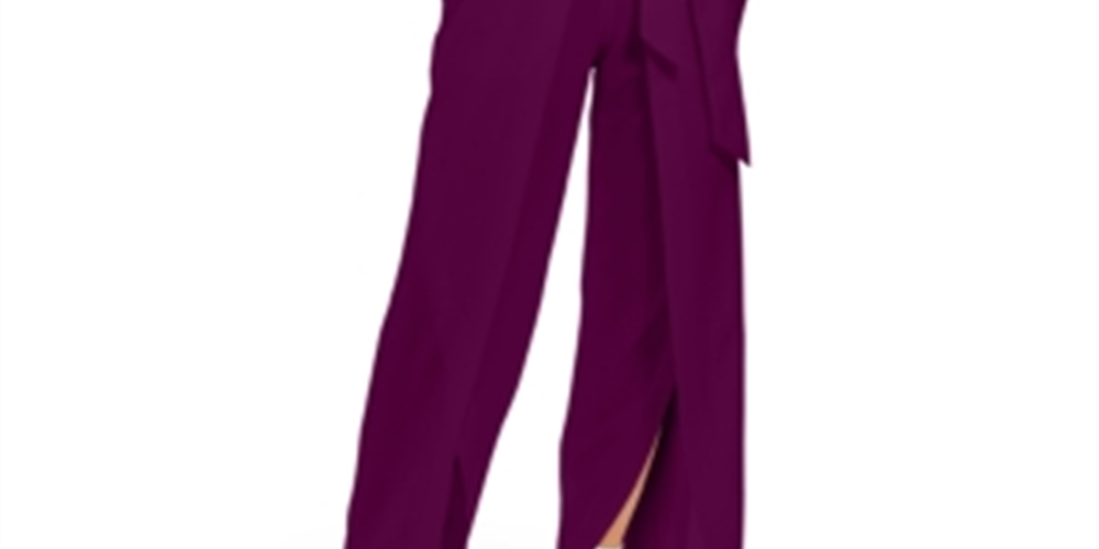 INC International Concepts Women's Belted Flyaway Leg Jumpsuit Wine Size 8