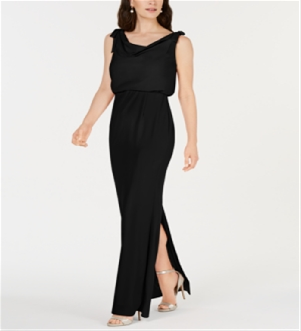 Adrianna Papell Women's Blouson Cowlneck Gown Black Size 18