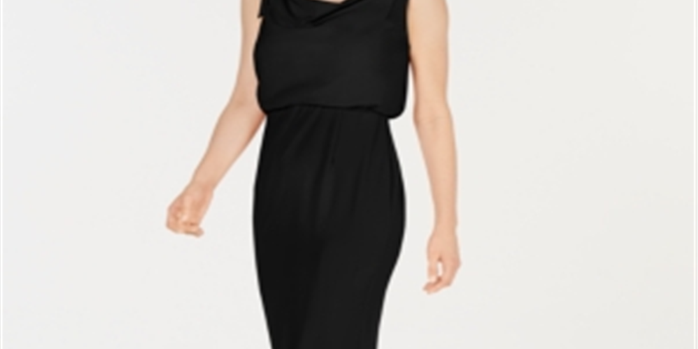 Adrianna Papell Women's Blouson Cowlneck Gown Black Size 18