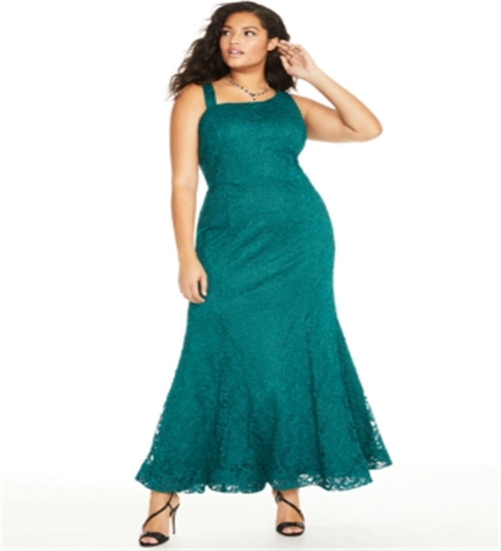 BCX Women's Lace Sleeveless Maxi Fit Flare Evening Dress Green Size 22W
