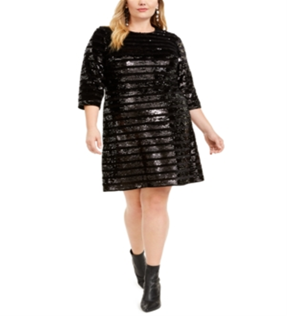 INC International Concepts Women's Plus Sequined Above Knee Sheath Dress Black Size 1X