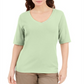 Karen Scott Women's Button Detail V Neck Top Green Size Medium