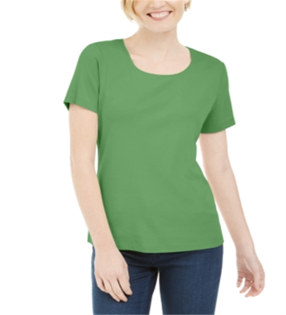 Karen Scott Women's Short Sleeve Scoop Neck Top Green Size Medium