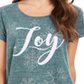 Style & Co Women's Holiday Graphic Print Scoop Neck Top Green Size Petite Medium