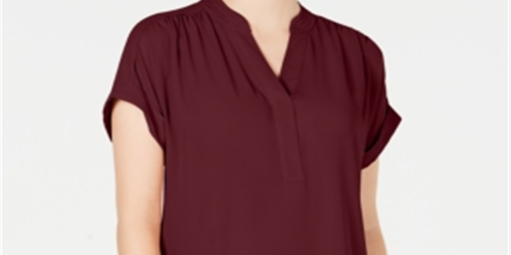 Charter Club Women's Split Neck Short-Sleeve Top Red Size Petite Small