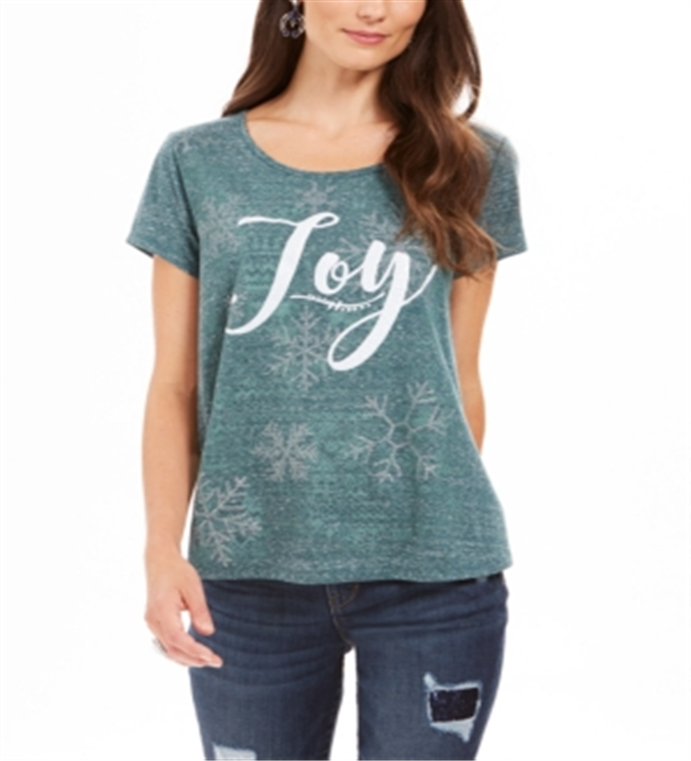 Style & Co Women's Joy Graphic-Print T-Shirt Green Size PP