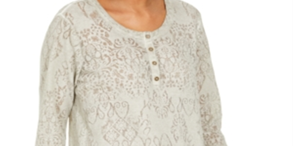 Style & Co Women's Lace Henley Top Gray Size X-Small