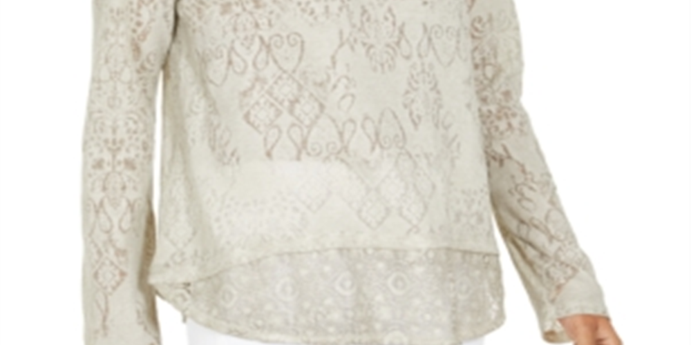 Style & Co Women's Lace Henley Top Gray Size X-Small
