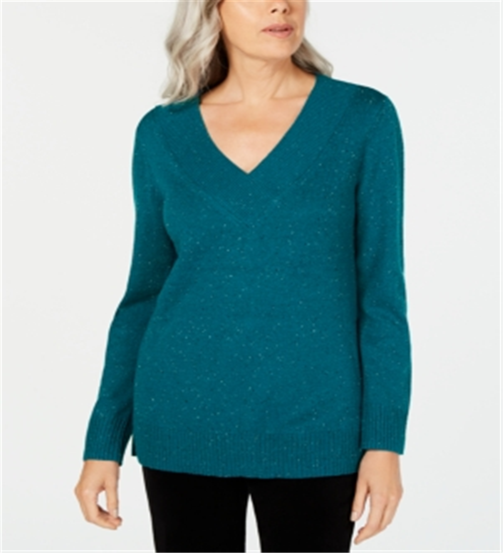 Karen Scott Women's V Neck Long-Sleeve Sweater Green Size Small