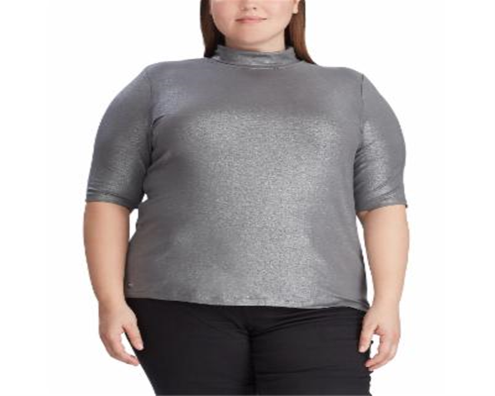 Ralph Lauren Women's Plus Stretch Turtleneck Top Gray Size 1X