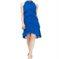 SL Fashions Women's Tiered Chiffon Halter Dress Blue Size 16