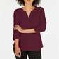 Charter Club Women's Supima Cotton Split Neck Top Red Size Medium