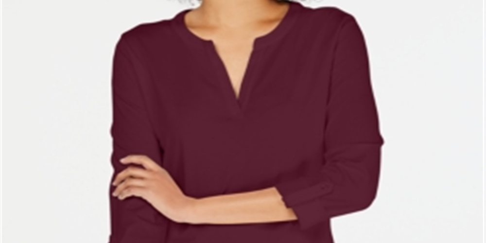 Charter Club Women's Supima Cotton Split Neck Top Red Size Medium