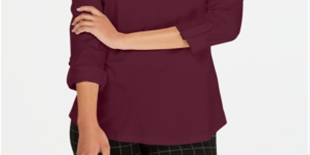 Charter Club Women's Supima Cotton Split Neck Top Red Size Medium