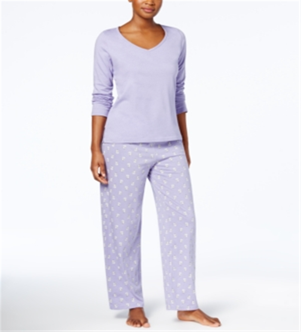 Charter Club Women's Graphic Top & Printed Pants Pajama Set Purple Size 2XL