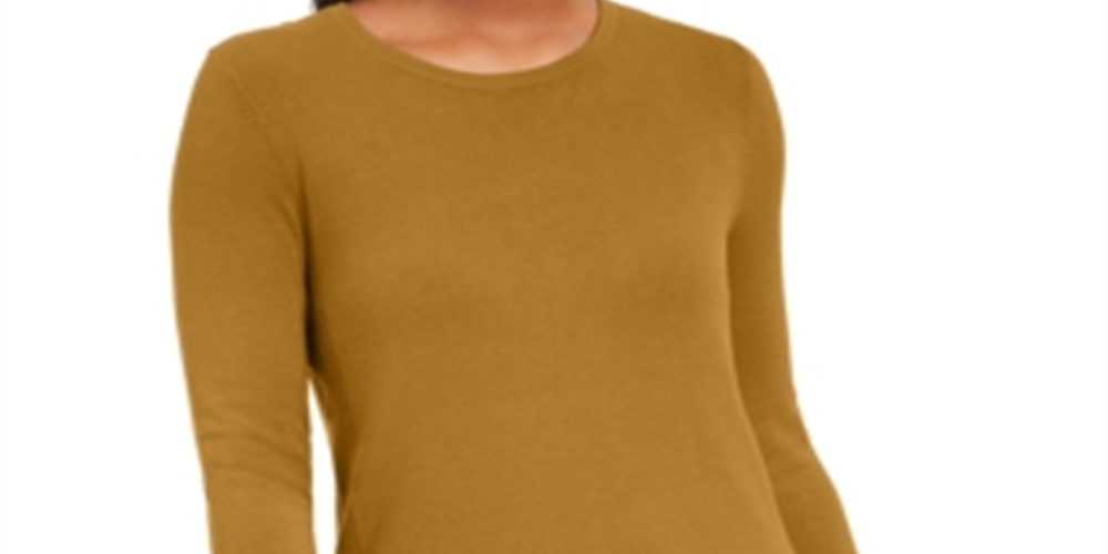 JM Collection Women's Solid Long Sleeve Jewel Neck Top Yellow Size Petite Large