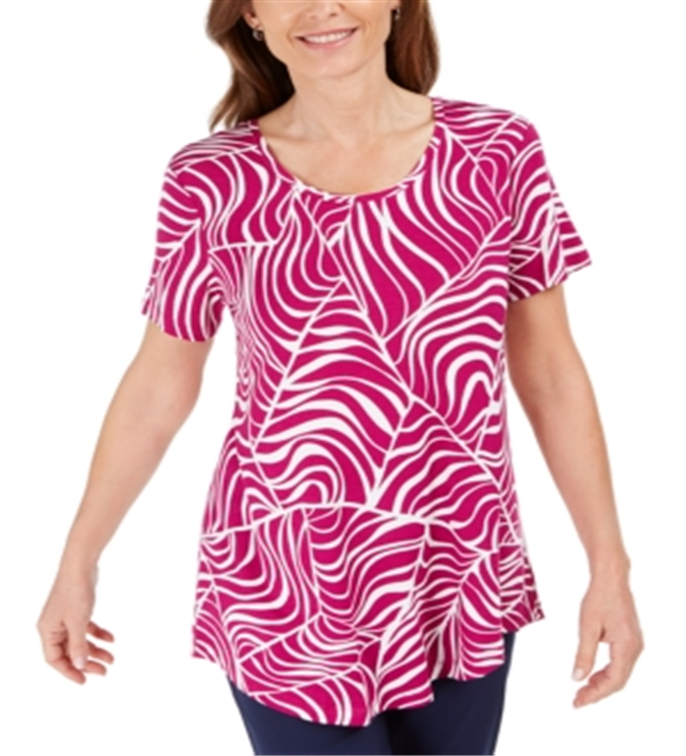 JM Collection Women's Printed Short Sleeve T-Shirt Pink Size X-Small