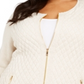 Charter Club Women's Quilted Zip up Sweater Brown Size 3X