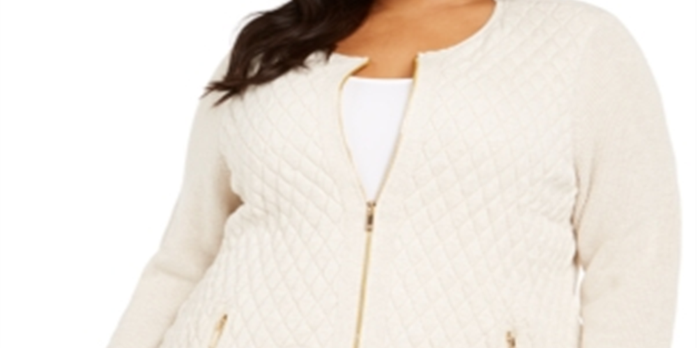 Charter Club Women's Quilted Zip up Sweater Brown Size 3X