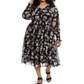 Taylor Women's Floral Print Smocked MIDI Dress Black Size 18W
